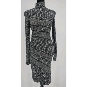Vintage Y2K Cache Sweater Dress Small Gray High Neck Ruched Side Midi